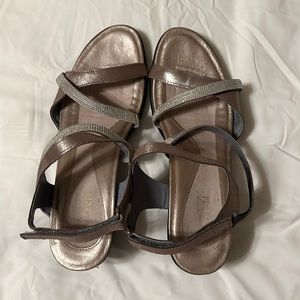 NAOT Taupe rhinestone strapped dress heel sandal. Gently worn to a wedding